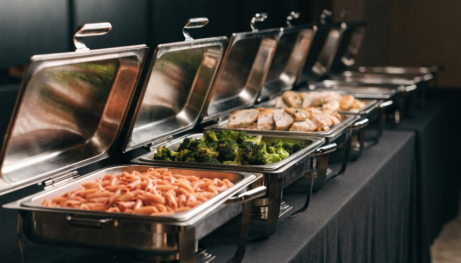 Catering buffet line of trays