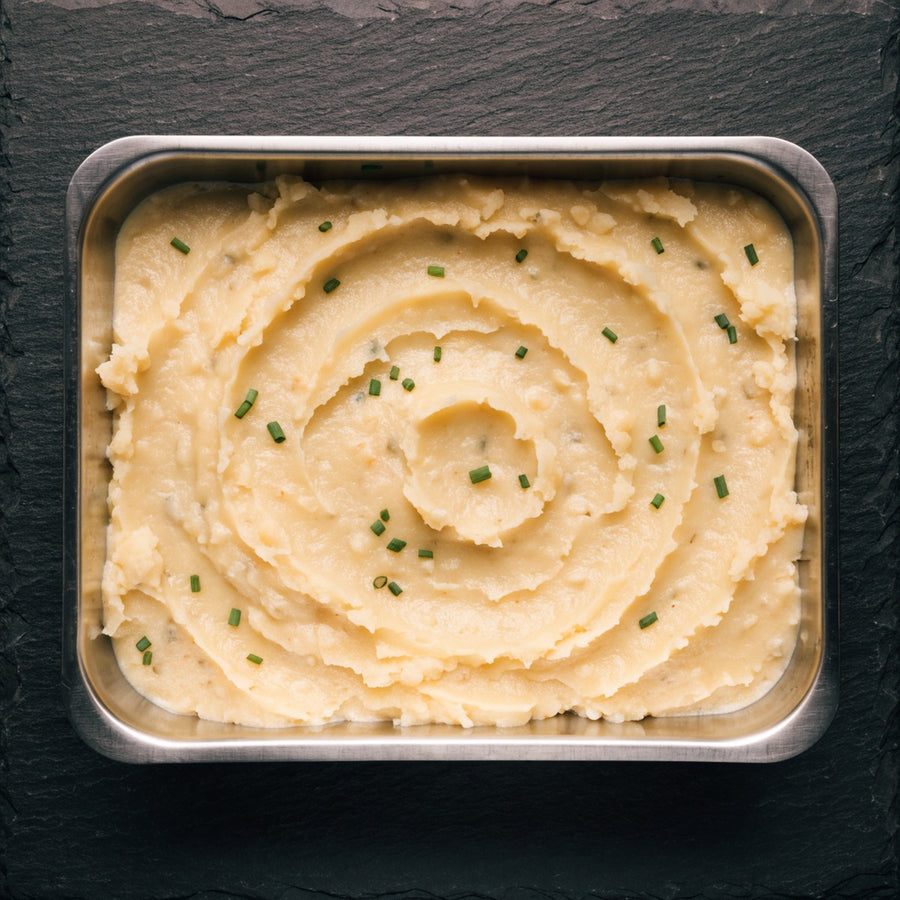 Tray of garlic mashed potatoes