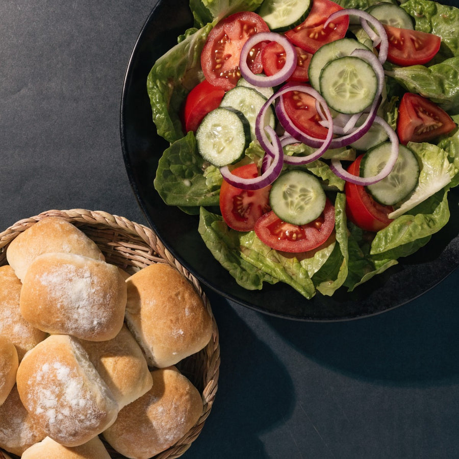 Garden salad and dinner rolls